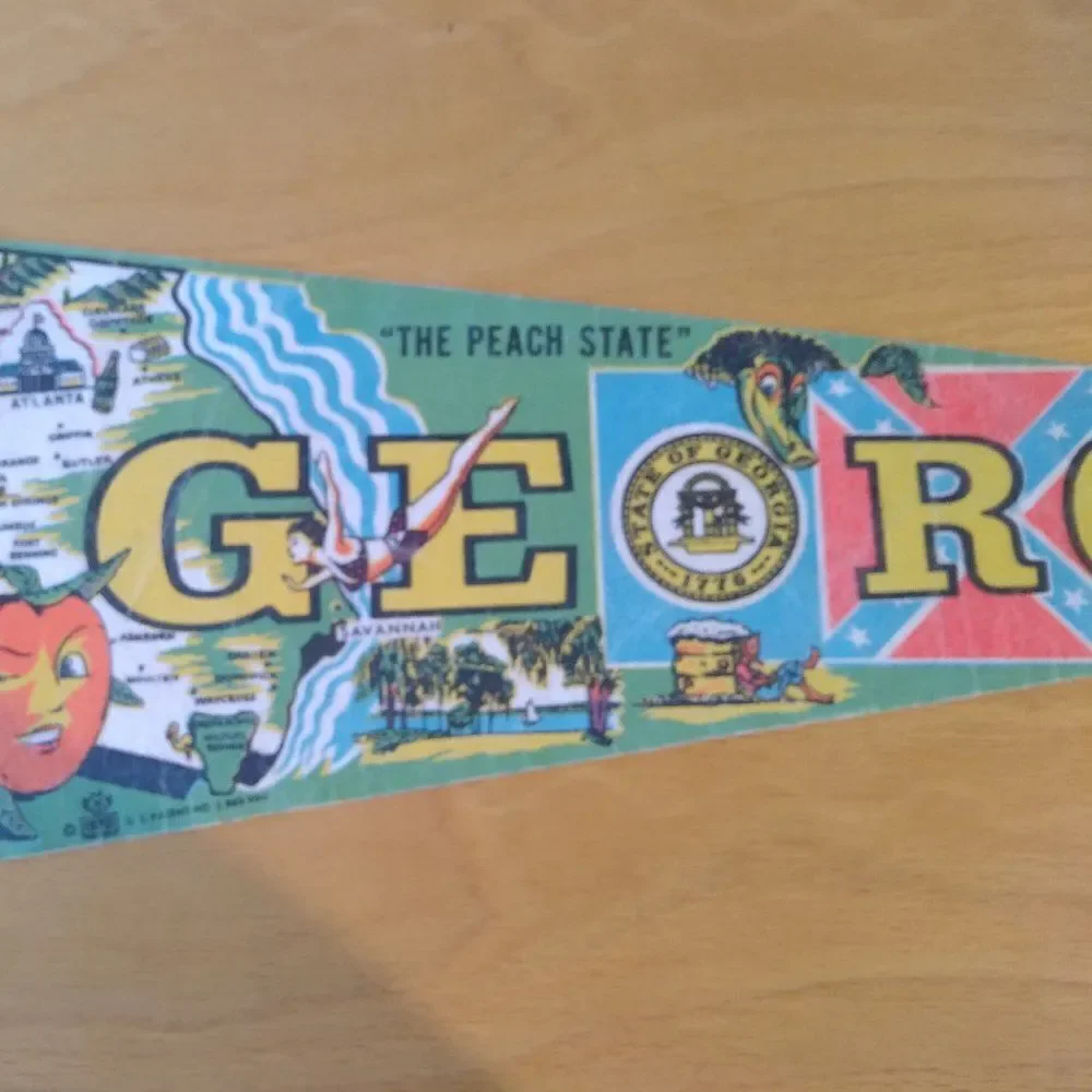Vintage 60s Georgia Peach State Neon Pennant Flag